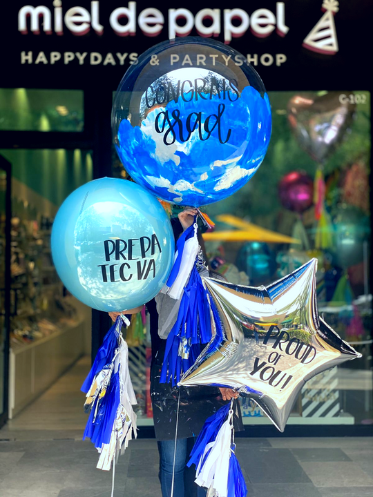 Bouquet Burbuja Gigante Pintada + Orbz Jumbo+ Giant Star