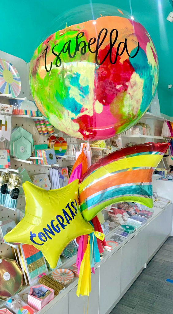 Bouquet Burbuja Gigante + Congrats Shooting Star Balloon