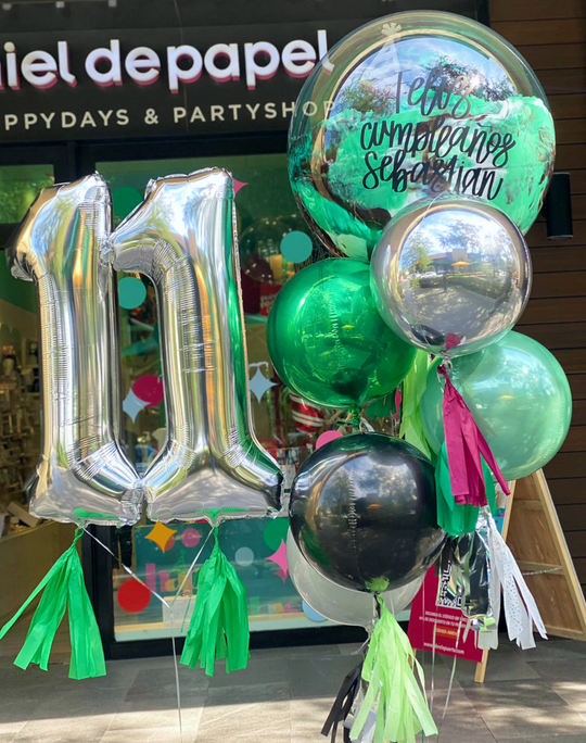 Bouquet Burbuja Gigante + Orbz+ Números Gigantes
