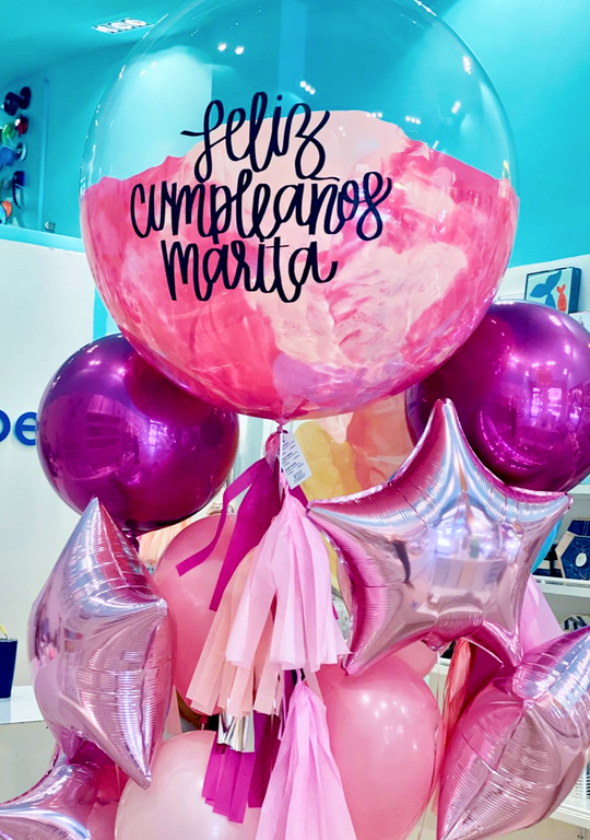 Bouquet Burbuja Gigante Pintada + Orbz + Stars + Piñateros