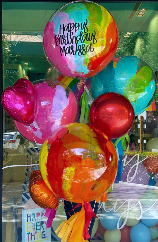 Bouquet Burbuja Grande Pintada + Orbz + Heart