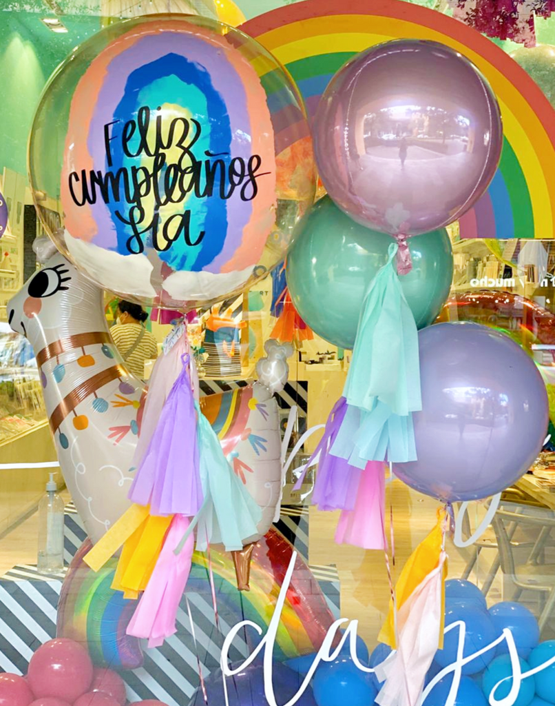 Bouquet Burbuja Rainbow + Orbz + Loveable Llama