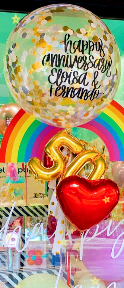 Bouquet Gigante de Látex Confetti + Heart + Números Colgando