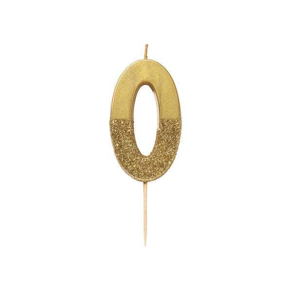 Number Zero Gold Glitter Candle