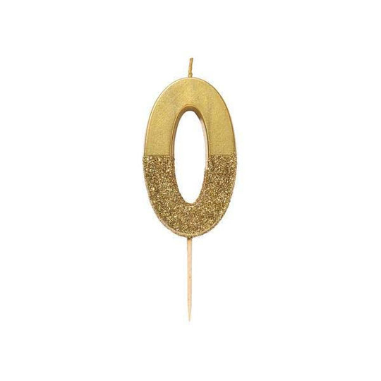 Number Zero Gold Glitter Candle