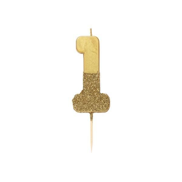 Number One Gold Glitter Candle