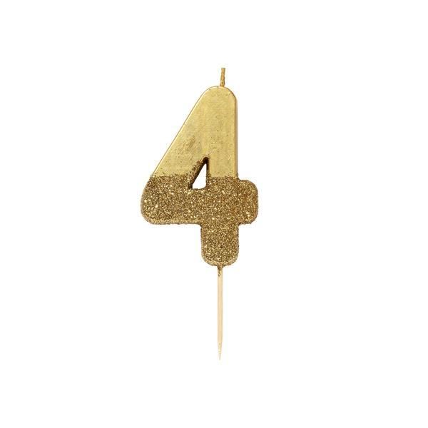 Number Four Gold Glitter Candle