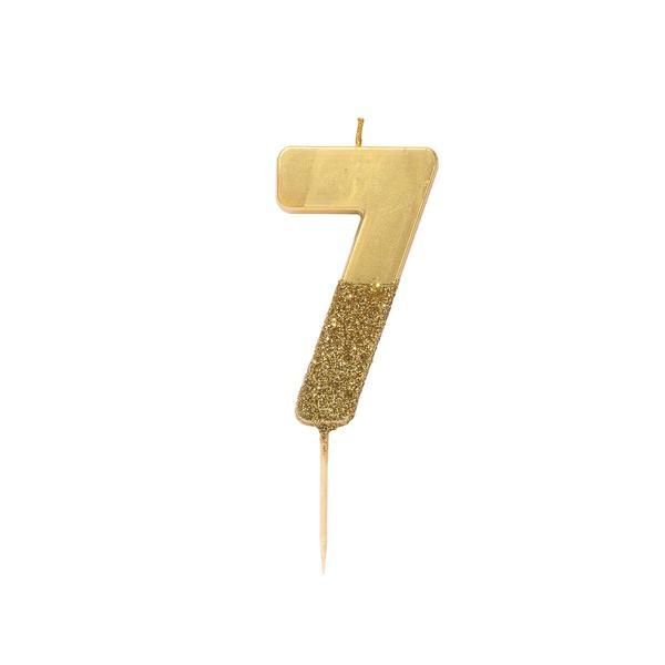 Number Seven Gold Glitter Candle