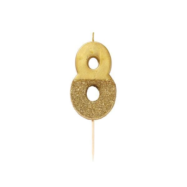 Number Eight Gold Glitter Candle