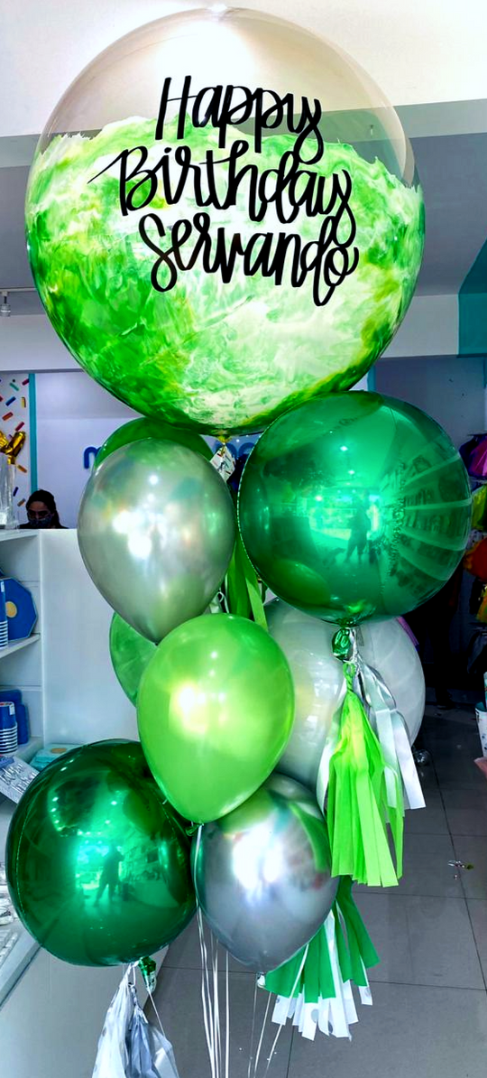 Bouquet Burbuja Gigante Pintada + Orbz + Piñateros
