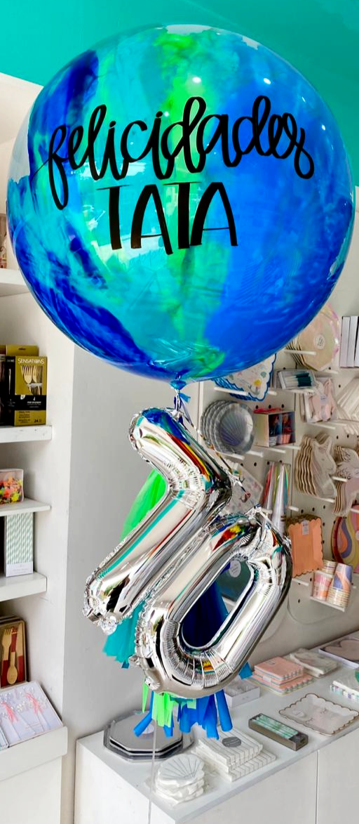 Bouquet Burbuja Grande Pintada + Números Colgando