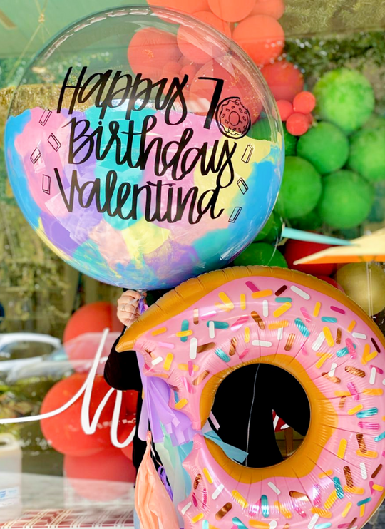 Bouquet Burbuja Gigante Pintada + Donut Bitten Balloon
