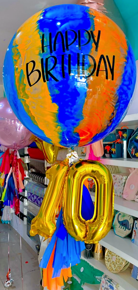 Bouquet Burbuja Grande Pintada + Números Colgando