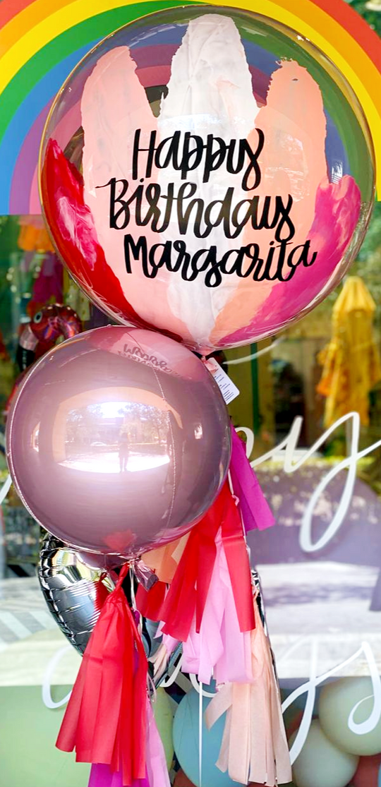 Bouquet Burbuja Grande Pintada + Orbz + Heart