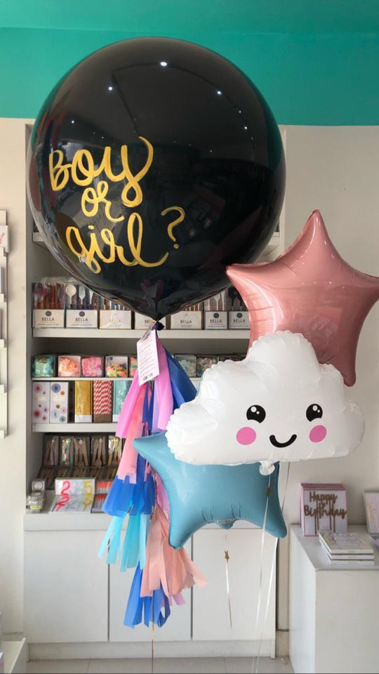 Bouquet Globo Gender Reveal Confetti + Happy Cloud + Stars