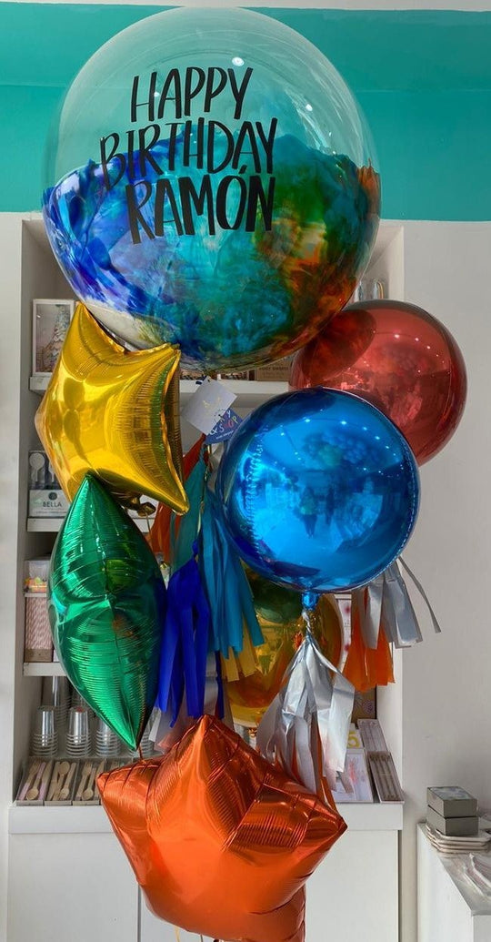 Bouquet Burbuja Gigante Pintada + Orbz + Stars